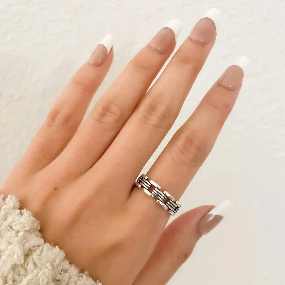 925 Sterling Silver Minimalist Ring Curb Chain Ring Chain Link Ring Dainty Ring